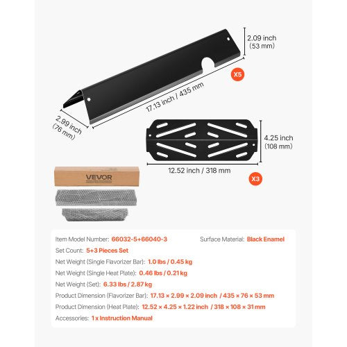 Smaksättningsstänger och värmeavvisare, 44 cm grillreservdel, för Weber Genesis ll 310 315 335 340, E/S 325s, ES/SX 325s, E/S 335, EX/SX/EPX-335 grillar, porslinsemaljerat stål, 8-pack |  EU