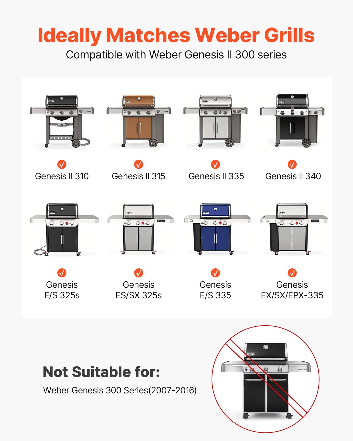 Flavorizer Bars and Heat Deflectors, 17 in Grill Replacement Part, for Weber Genesis ll 310 315 335 340, E/S 325s, ES/SX 325s, E/S 335, EX/SX/EPX-335 Grills, Porcelain-enameled Steel, 8 Pack