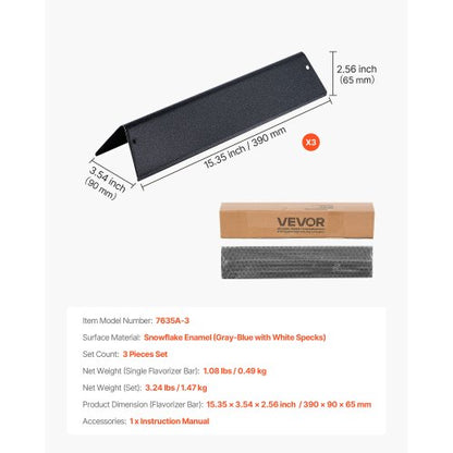 Smaksättningsbarer, 39 cm grillreservdel, för Weber Spirit I & II 200-seriens grillar, inklusive Spirit II E-210, II E-220, II S-210, E-210, S-210, Porslinsemaljerad stålvärmeplatta, 3-pack |  EU