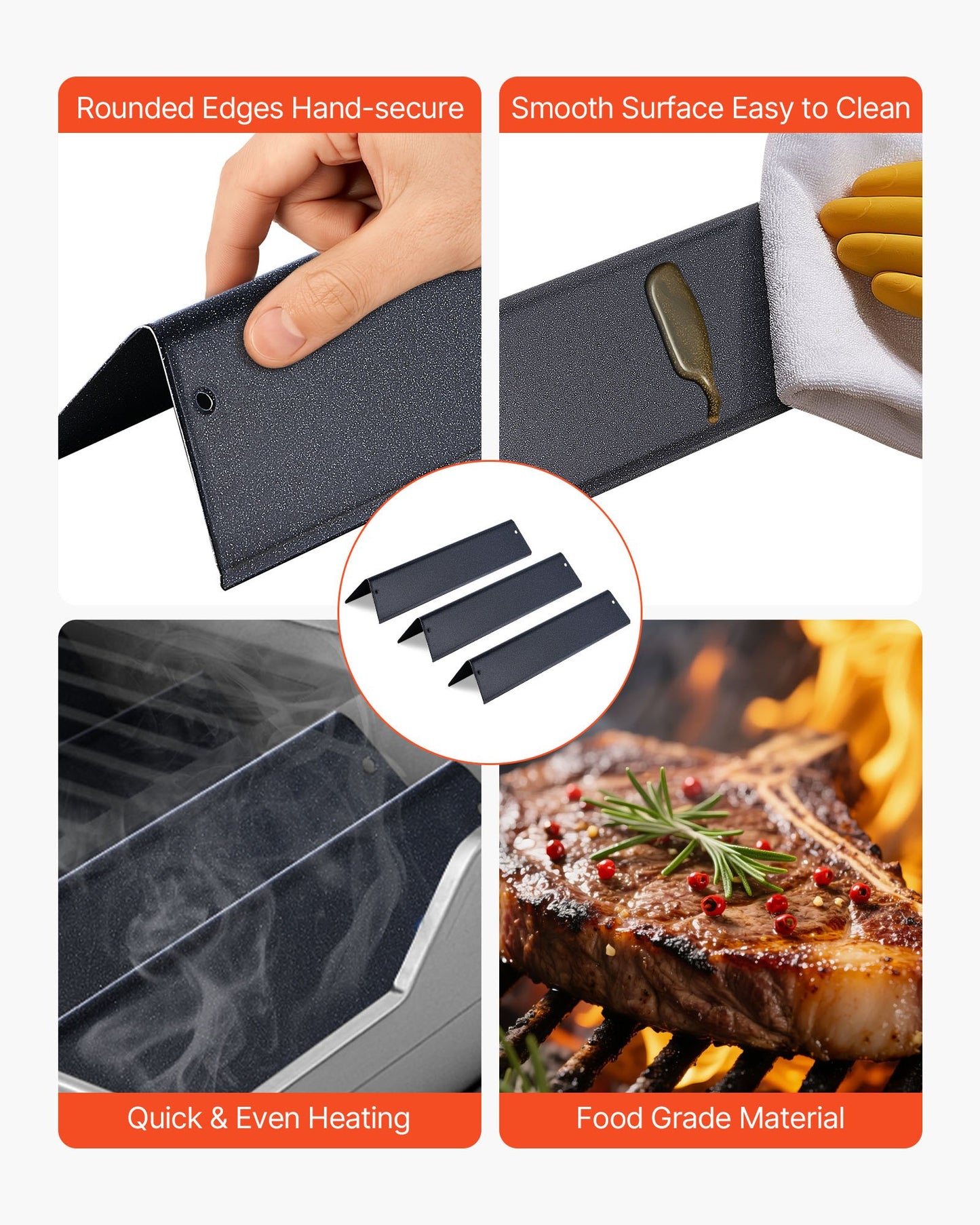 Flavorizer Bars, 15 in Grill Replacement Part, for Weber Spirit I & II 200 Series Grills, Including Spirit ll E-210, ll E-220, ll S-210, E-210, S-210, Porcelain-enameled Steel Heat Plate, 3 Pack