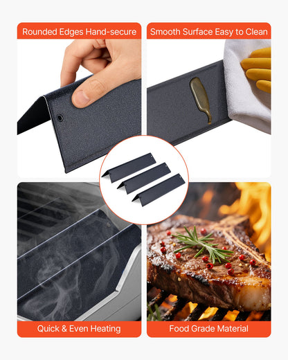 Flavorizer Bars, 15 in Grill Replacement Part, for Weber Spirit I & II 200 Series Grills, Including Spirit ll E-210, ll E-220, ll S-210, E-210, S-210, Porcelain-enameled Steel Heat Plate, 3 Pack