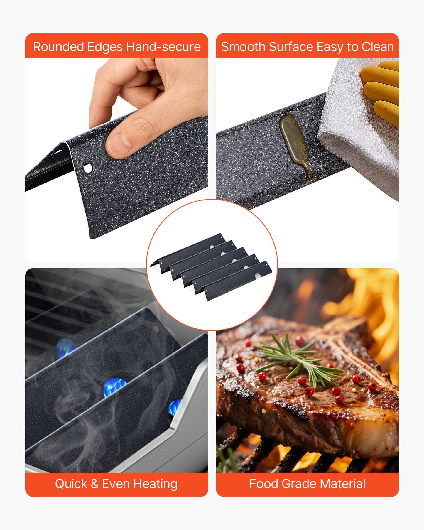 Flavorizer Bars, 17 inch Grill Replacement Part, for Weber Genesis ll 310 315 335 340, E/S 325s, ES/SX 325s, E/S 335, EX/SX/EPX-335 Grills, Porcelain-enameled Steel Thicker Heat Plate, 5 Pack