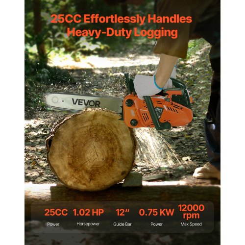 25cc bensindriven motorsåg 1,02 hk bensindriven 12 tums motorsåg för träkapning
