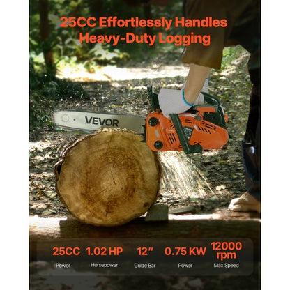 25cc bensindriven motorsåg 1,02 hk bensindriven 12 tums motorsåg för träkapning