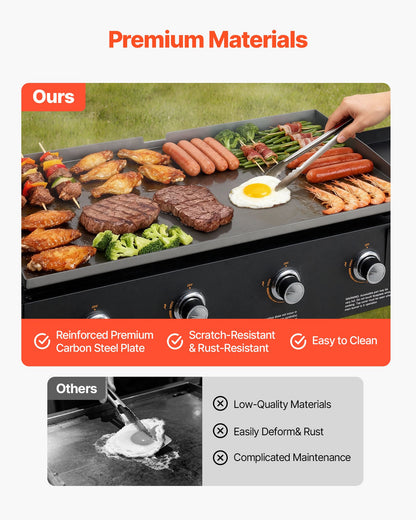 Gas Griddle, 4-Burner Flat Top Grill, 36 inch Grill Plate Foldable Propane Griddle with Wheels, 60000 BTU Outdoor Flat Top Grills for Pan-Frying, Grilling, Stir-Frying, & BBQ, Pulse Ignition
