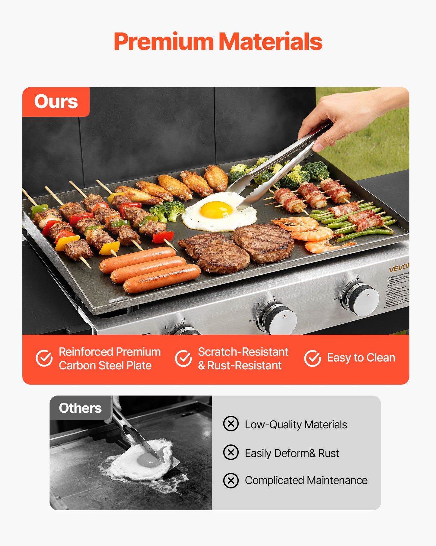 Gas Griddle, 3-Burner Flat Top Grill, Propane Griddle with Wheels, Lid, 3 x 11000 BTU Outdoor Flat Top Grills for Pan-Frying, Grilling, Stir-Frying, & BBQ, Pulse Ignition, Removable Top Design