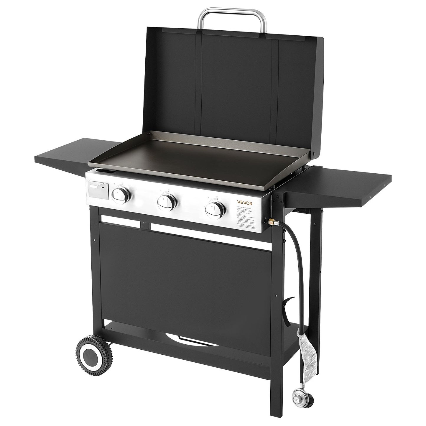 Gas Griddle, 3-Burner Flat Top Grill, Propane Griddle with Wheels, Lid, 3 x 11000 BTU Outdoor Flat Top Grills for Pan-Frying, Grilling, Stir-Frying, & BBQ, Pulse Ignition, Removable Top Design