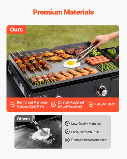 Gas Griddle, 2-Burner Flat Top Grill, 28 inch Grill Plate Foldable Propane Griddle with Wheels, 30000 BTU Outdoor Flat Top Grills for Pan-Frying, Grilling, Stir-Frying, & BBQ, Pulse Ignition