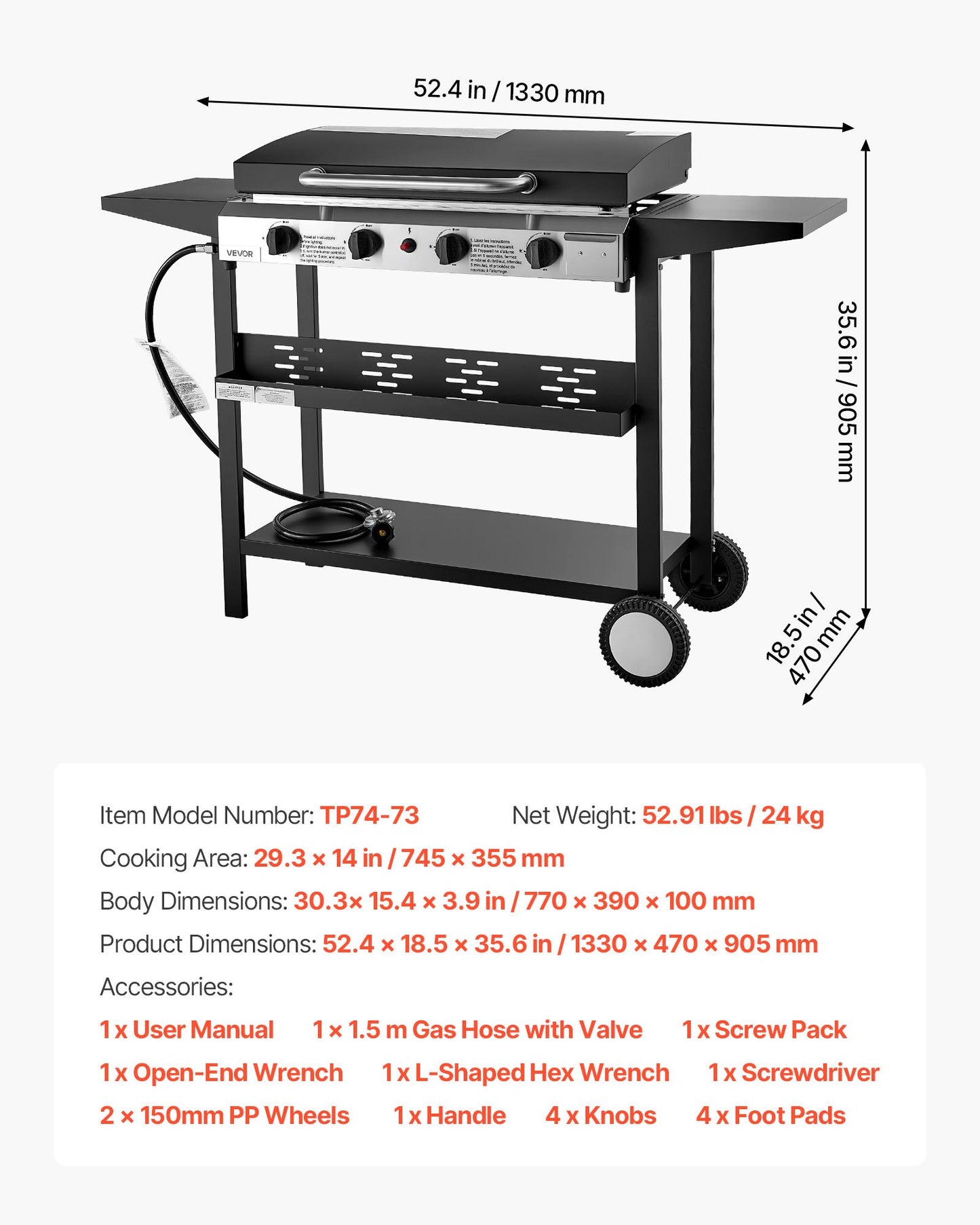 Gas Griddle, 4-Burner Flat Top Grill, 29 inch Grill Plate Propane Griddle with Wheels, Lid, 28000 BTU Outdoor Flat Top Grills for Pan-Frying, Grilling, Stir-Frying, & BBQ, Pulse Ignition
