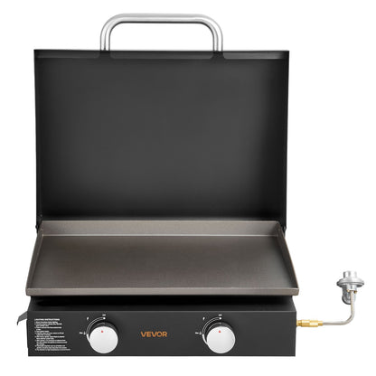 Gas Griddle, 2 Burner Tabletop Griddle, 22 inch Portable Griddles Propane with Lid, Oil Drain Hole & Oil Collection Tray, 2 x 11000BTU Camping Flat Top Grill for Outdoor Cooking, Tailgating