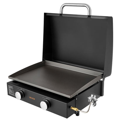 Gas Griddle, 2 Burner Tabletop Griddle, 22 inch Portable Griddles Propane with Lid, Oil Drain Hole & Oil Collection Tray, 2 x 11000BTU Camping Flat Top Grill for Outdoor Cooking, Tailgating