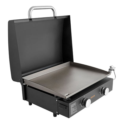 Gas Griddle, 2 Burner Tabletop Griddle, 22 inch Portable Griddles Propane with Lid, Oil Drain Hole & Oil Collection Tray, 2 x 11000BTU Camping Flat Top Grill for Outdoor Cooking, Tailgating