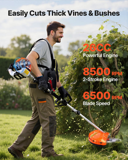 Gas Hedge Trimmer, 2 Cycle Gas Power Handheld Hedge Trimmer, 4-in-1 26cc Weed Eater with Protective Gear Set, Includes Hedge and String Trimmer, Edger, Brush Cutter, for Trimming Shrubs & Bushes