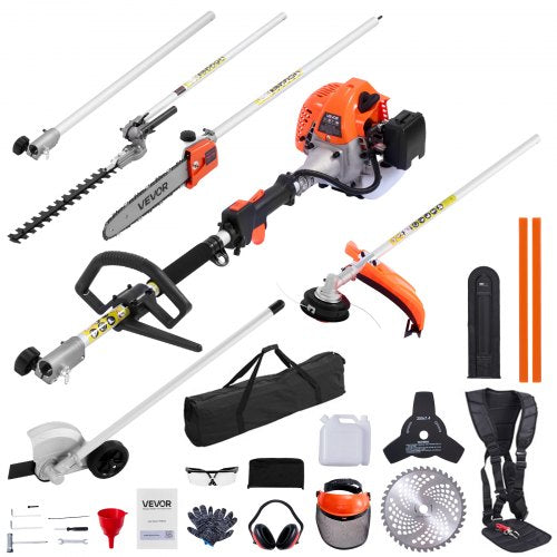Gas Hedge Trimmer, 2 Cycle Gas Power Handheld Trimmer, 6-in-1 26cc Weed Eater with Extension Pole & Protective Gear Set, Includes Hedge & String Trimmer, Brush Cutter(3T & 40T), Edger, Pole Saw