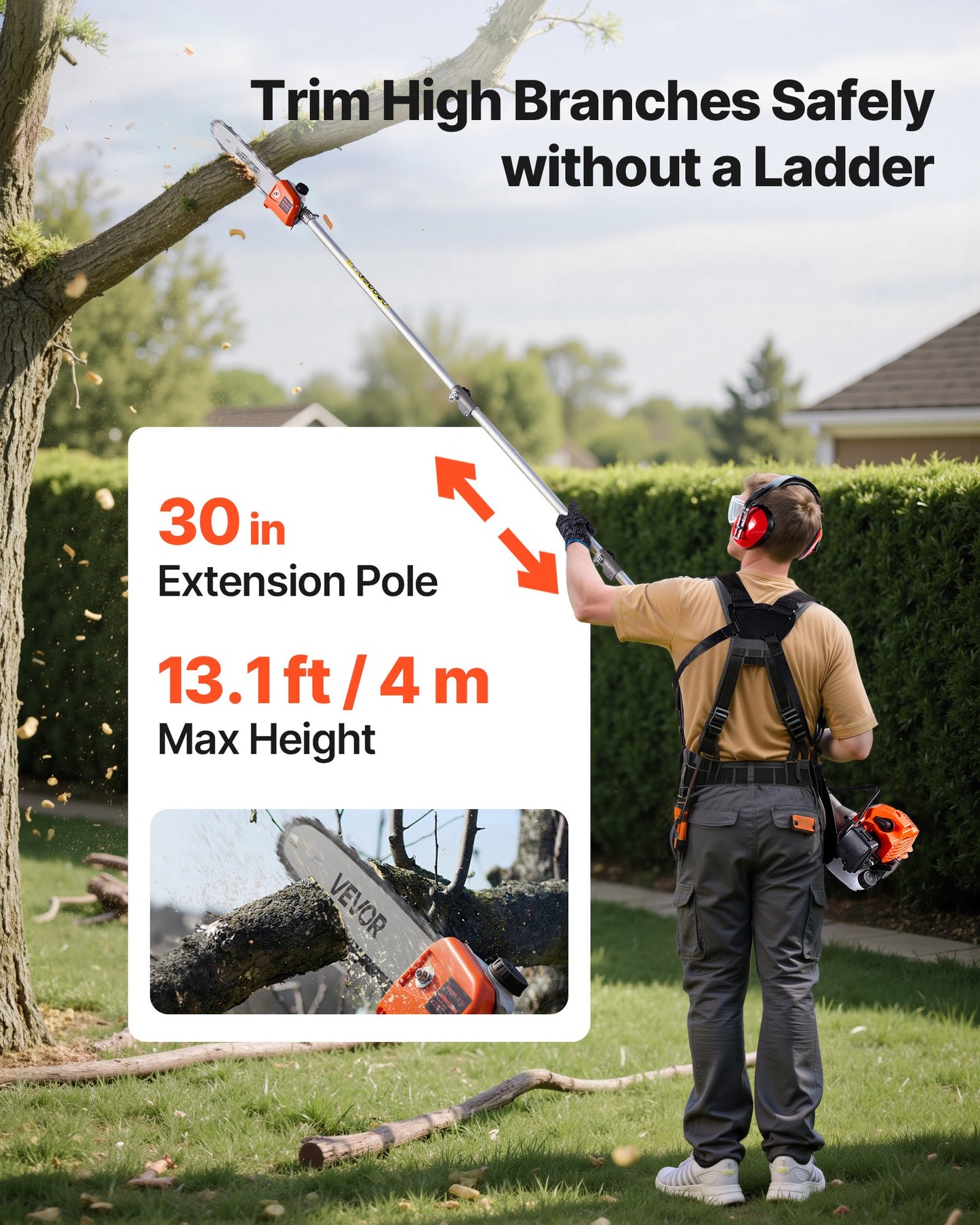 Gas Hedge Trimmer, 2 Cycle Gas Power Handheld Trimmer, 6-in-1 26cc Weed Eater with Extension Pole & Protective Gear Set, Includes Hedge & String Trimmer, Brush Cutter(3T & 40T), Edger, Pole Saw