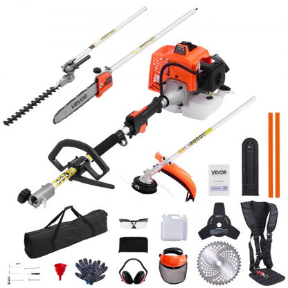 Gas Hedge Trimmer, 2 Cycle Gas Power Handheld Hedge Trimmer, 5-in-1 63cc Cordless Weed Eater with Protective Gear Set, Includes Hedge and String Trimmer, Brush Cutter(3T & 40T Blades), Pole Saw