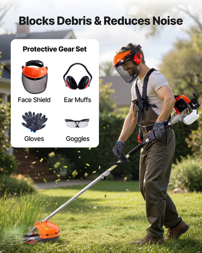 Gas Hedge Trimmer, 2 Cycle Gas Power Handheld Hedge Trimmer, 5-in-1 63cc Cordless Weed Eater with Protective Gear Set, Includes Hedge and String Trimmer, Brush Cutter(3T & 40T Blades), Pole Saw