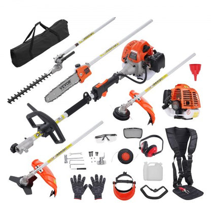 26CC 6-in-1 Multi-Functional Trimming Tools, Gas Hedge Trimmer, Weed Eater, String Trimmer, Brush Cutter, Edger, Pole Saw Chainsaw Pruner with Extension Pole