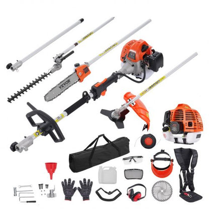 33CC 6-in-1 Multi-Functional Trimming Tools, Gas Hedge Trimmer, Weed Eater, String Trimmer, Brush Cutter, Edger, Pole Saw Chainsaw Pruner with Extension Pole