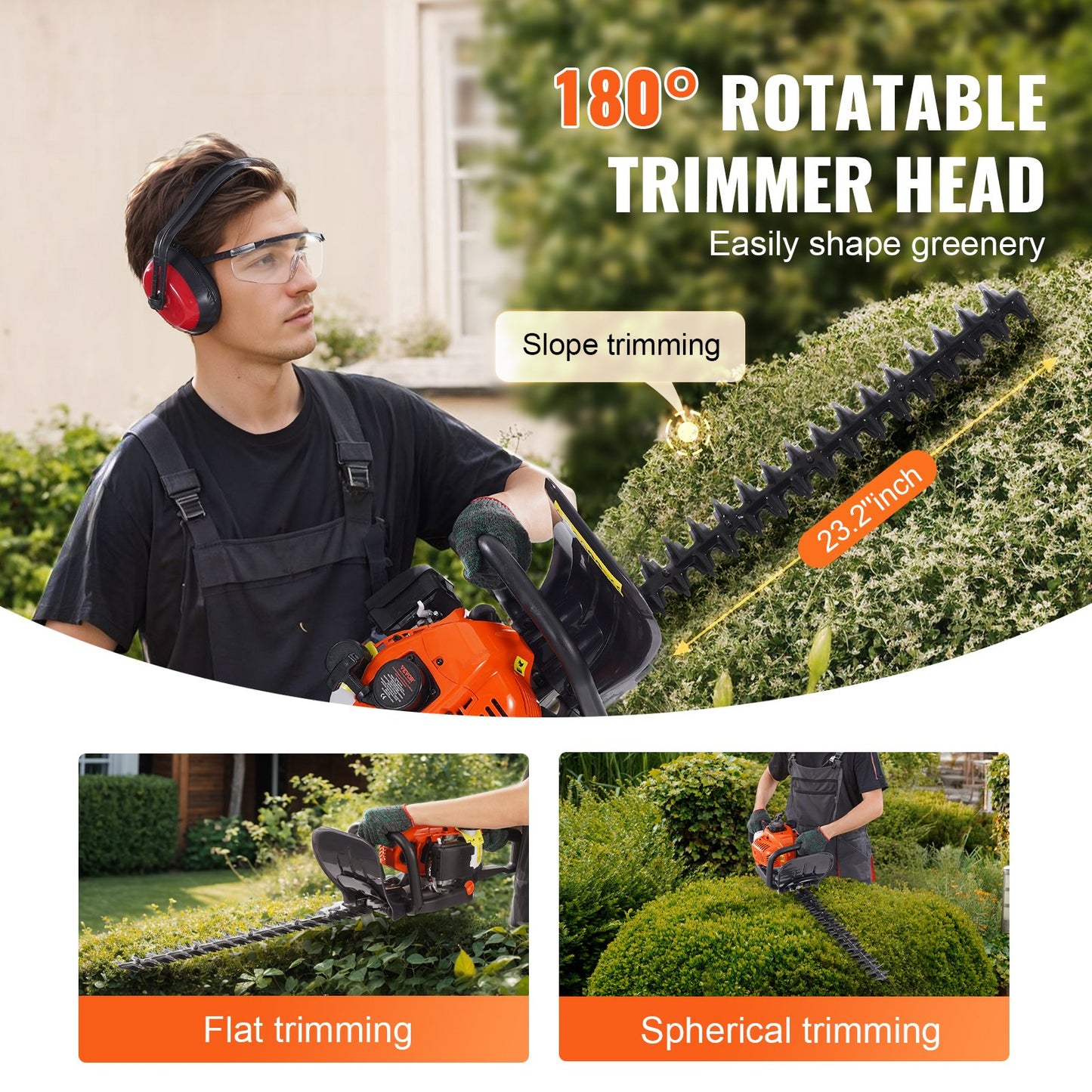 23.2" 26CC 2-Stroke Gas Hedge Trimmer Gas Powered Handheld Hedge Trimmer