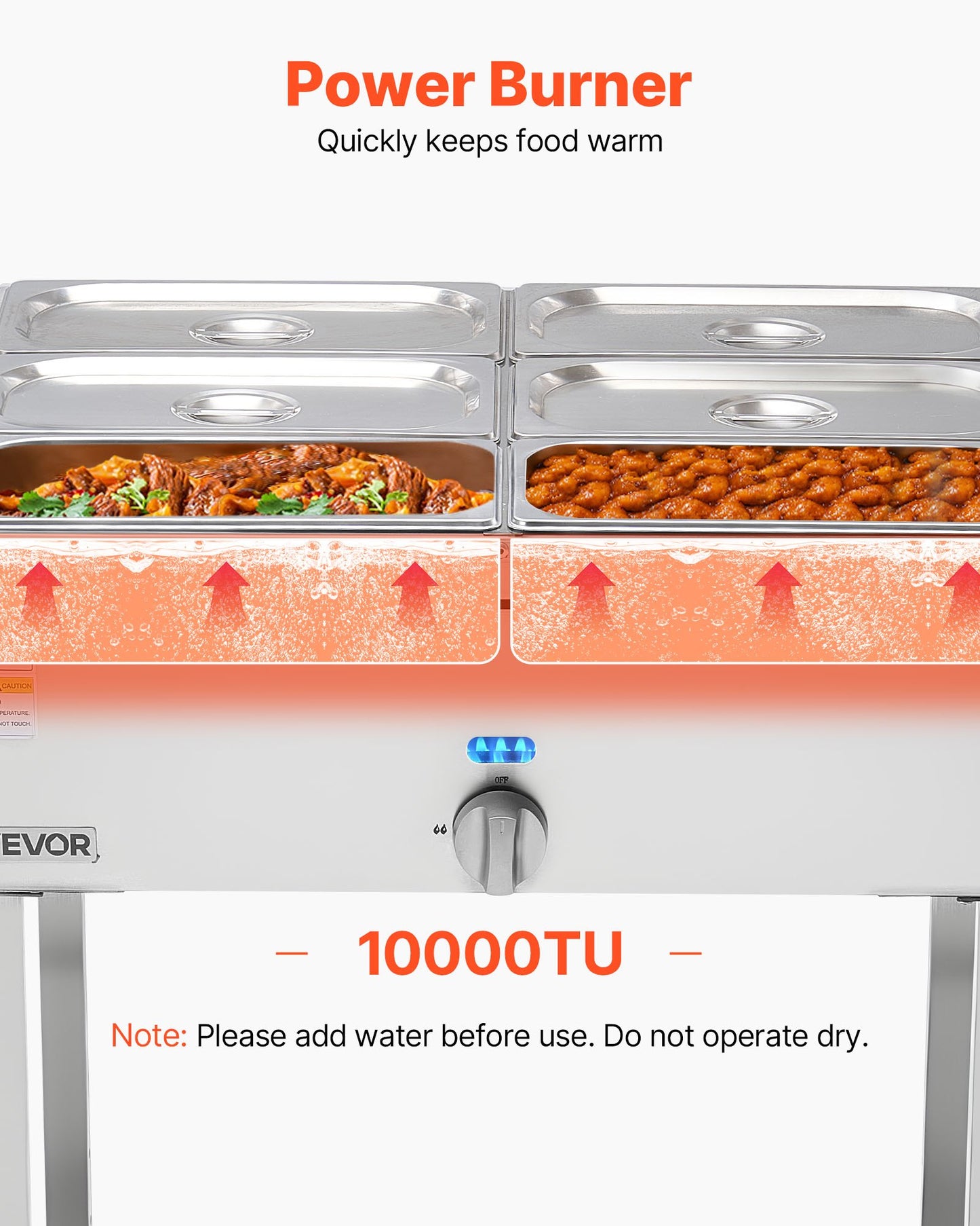 6-Pan Commercial Propane Steam Table, LP Gas Outdoor Soup Warmer with Drain Valve and 3" Wheels, Stainless Steel Propane Food Warmer with Adjustable Temperature, for Restaurant Outdoor Camping