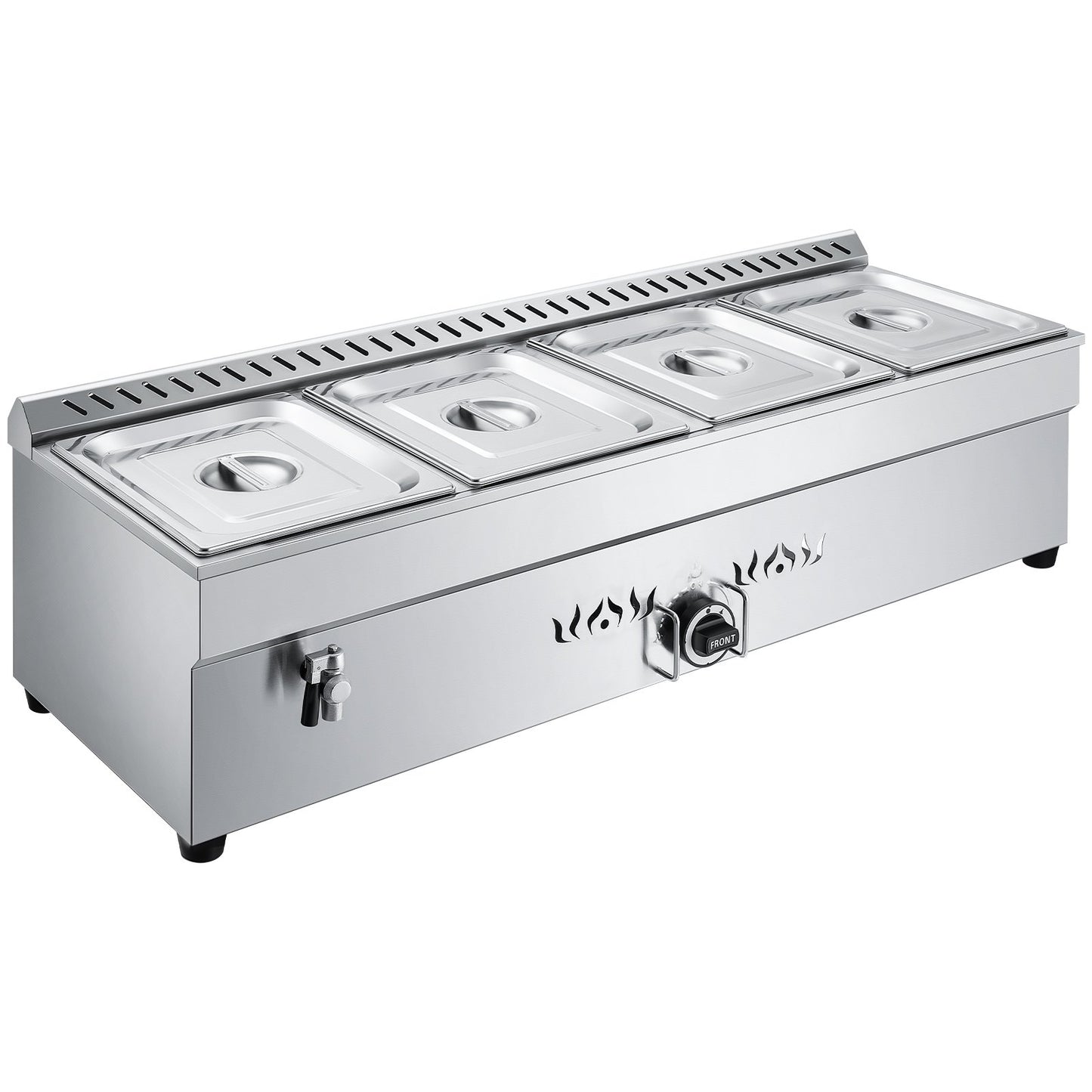 4-Pan Commercial Propane Steam Table, LP Gas Outdoor Soup Warmer with Drain Valve, Stainless Steel Propane Food Warmer with Adjustable Temperature, for Restaurant Party Outdoor Camping