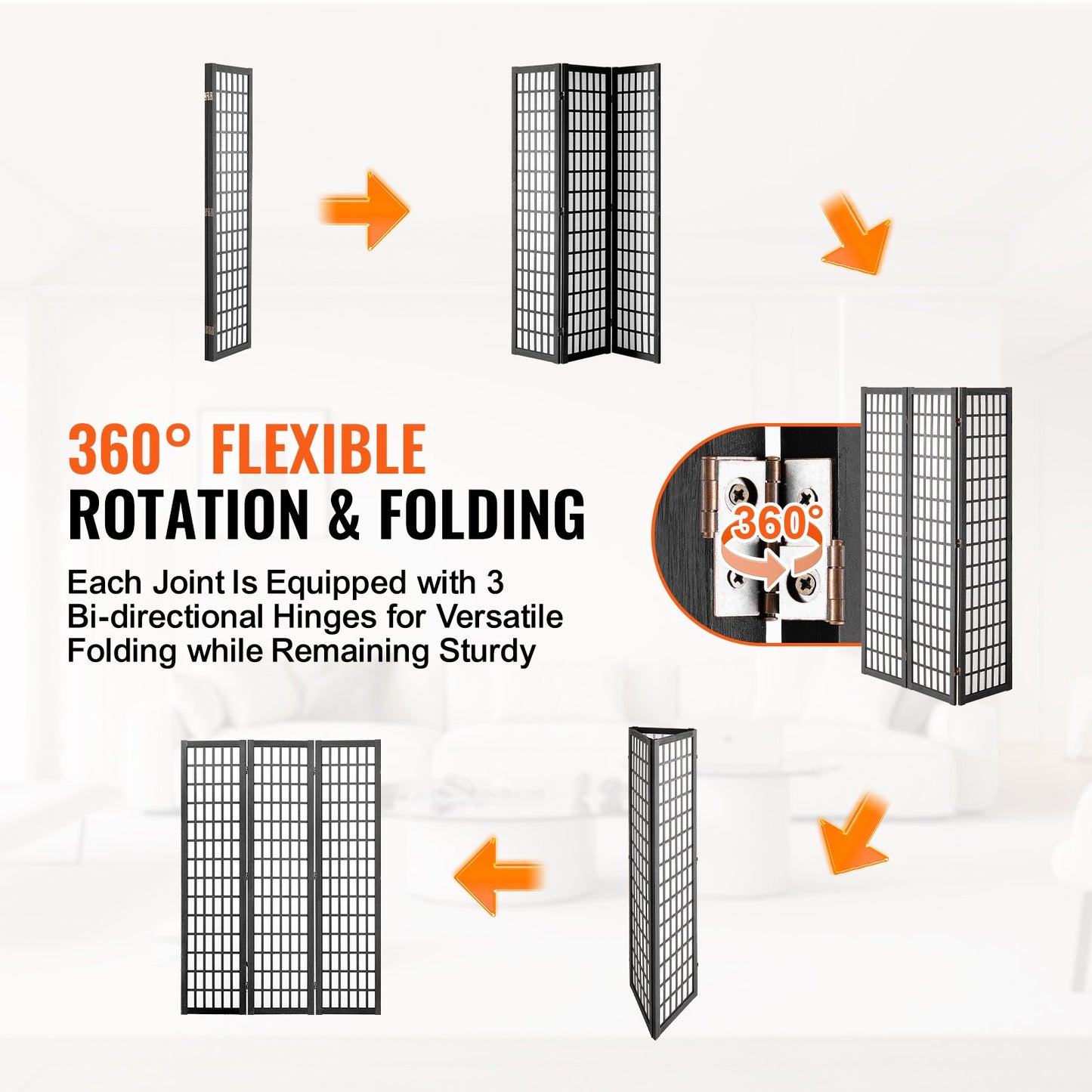 Room Divider Japansk Wall Divider 3 Panel Skärm för rumsseparering