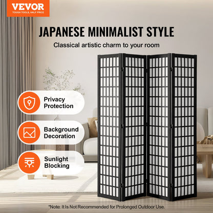 Rumsavdelare Japansk väggavdelare 4 panelskärm för rumsseparering