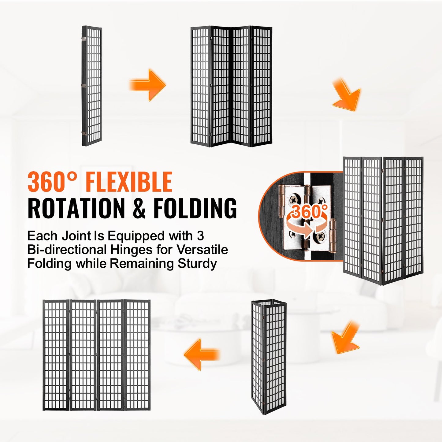 Rumsavdelare Japansk väggavdelare 4 panelskärm för rumsseparering