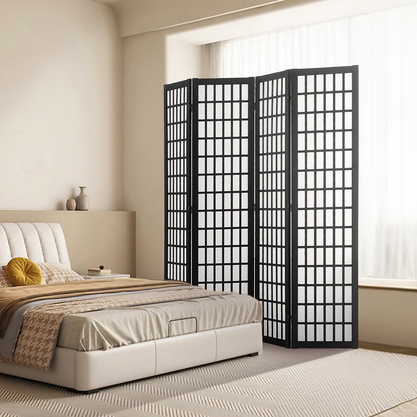 Room Divider, 4 Panel Japanese Room Divider, Wood Folding Privacy Screen Indoor, Japanese Partition Dividers Portable Decoration Screens, for Room Separation Home Office Restaurant & Bedroom