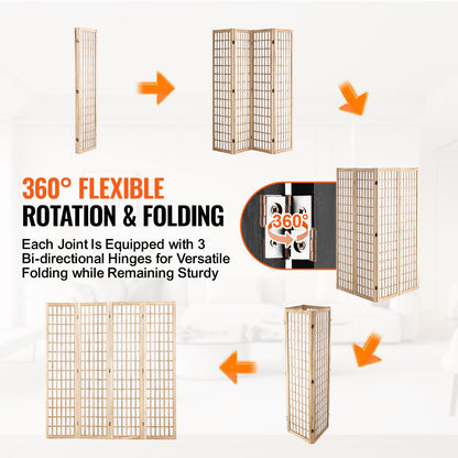 Room Divider, 4 Panel Japanese Room Divider, Folding Privacy Screen Indoor, Portable Partition Dividers and Decoration Screens, for Room Separation, Home, Office, Restaurant & Bedroom (Natural)