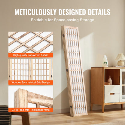 Room Divider, 4 Panel Japanese Room Divider, Folding Privacy Screen Indoor, Portable Partition Dividers and Decoration Screens, for Room Separation, Home, Office, Restaurant & Bedroom (Natural)