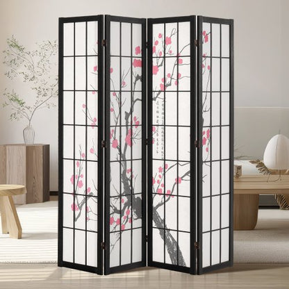 Room Divider, 4 Panel Japanese Room Divider Screen, Wood Folding Privacy Screen Indoor, Japanese Partition Portable Decoration Dividers, for Room Separation Home Office Restaurant & Bedroom