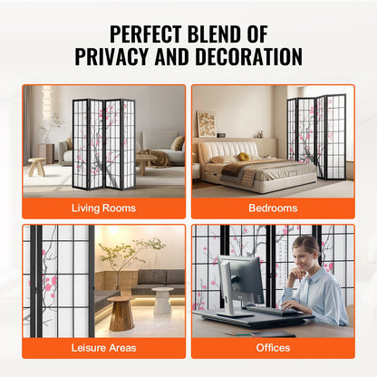 Room Divider, 4 Panel Japanese Room Divider Screen, Wood Folding Privacy Screen Indoor, Japanese Partition Portable Decoration Dividers, for Room Separation Home Office Restaurant & Bedroom