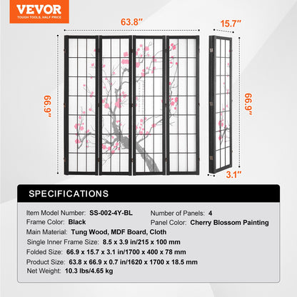 Room Divider, 4 Panel Japanese Room Divider Screen, Wood Folding Privacy Screen Indoor, Japanese Partition Portable Decoration Dividers, for Room Separation Home Office Restaurant & Bedroom
