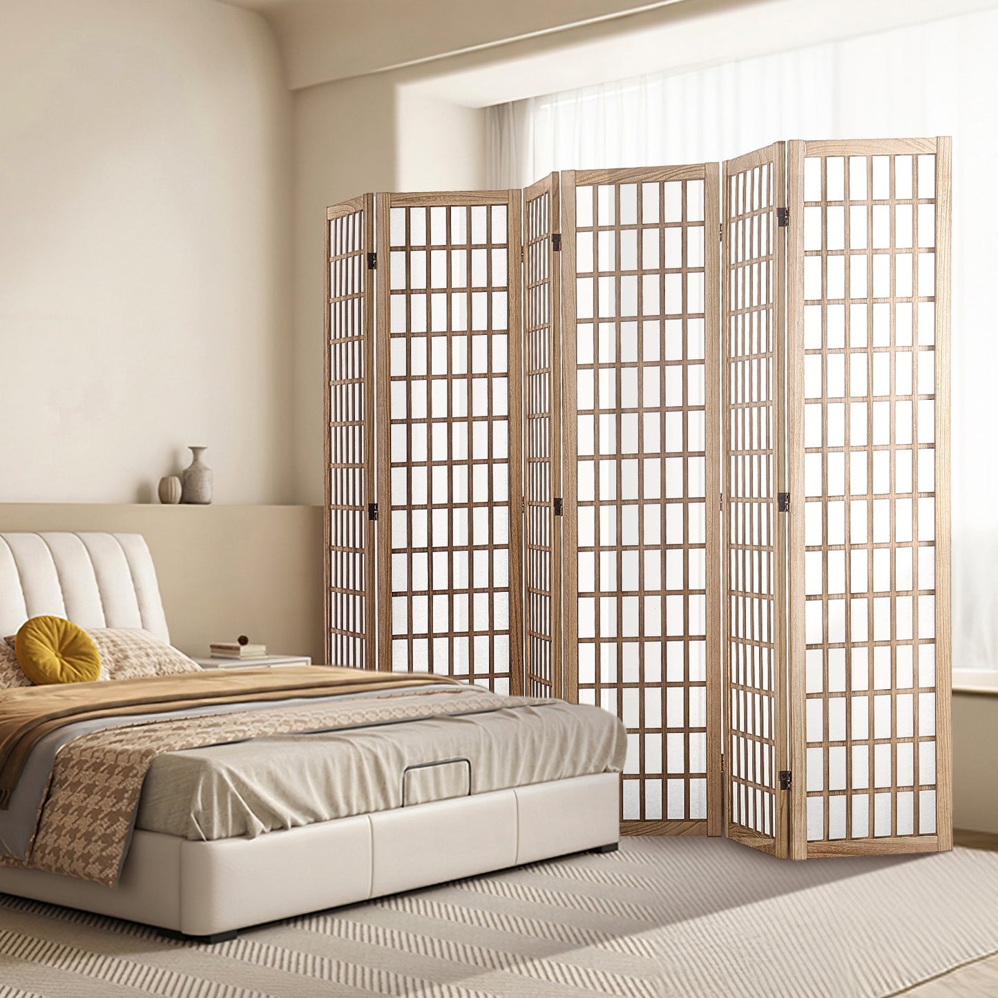 Room Divider, 6 Panel Japanese Room Divider, Wood Folding Privacy Screen Indoor, Japanese Partition Dividers Portable Decoration Screens, for Room Separation Home Office Restaurant & Bedroom
