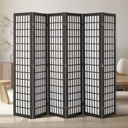 Room Divider, 6 Panel Japanese Room Divider, Folding Privacy Screen Indoor, Portable Partition Dividers and Decoration Screens, for Room Separation, Home, Office, Restaurant & Bedroom (Black)