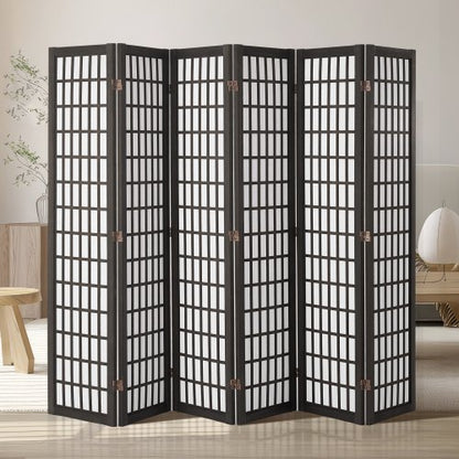 Room Divider, 6 Panel Japanese Room Divider, Folding Privacy Screen Indoor, Portable Partition Dividers and Decoration Screens, for Room Separation, Home, Office, Restaurant & Bedroom (Black)
