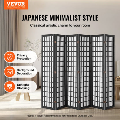Room Divider, 6 Panel Japanese Room Divider, Folding Privacy Screen Indoor, Portable Partition Dividers and Decoration Screens, for Room Separation, Home, Office, Restaurant & Bedroom (Black)