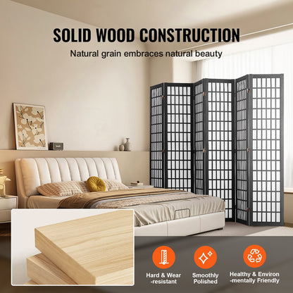 Room Divider, 6 Panel Japanese Room Divider, Folding Privacy Screen Indoor, Portable Partition Dividers and Decoration Screens, for Room Separation, Home, Office, Restaurant & Bedroom (Black)