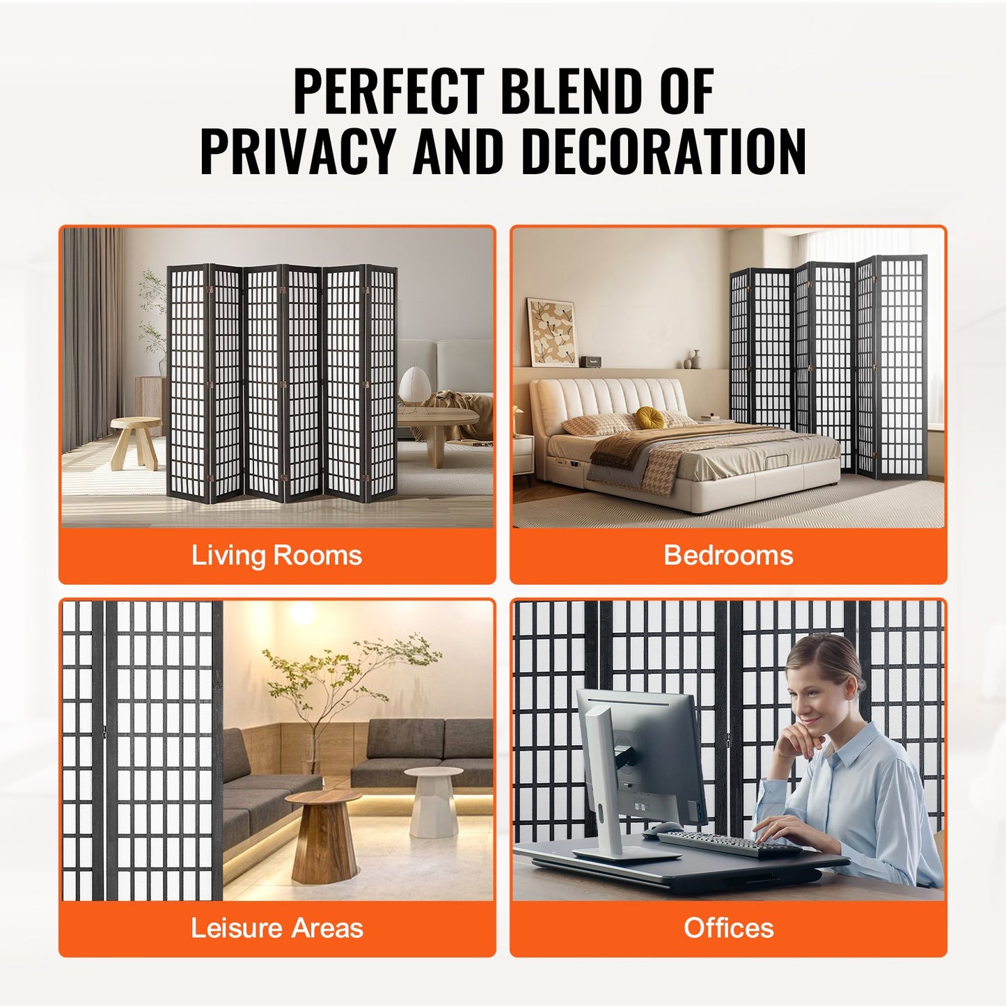 Room Divider, 6 Panel Japanese Room Divider, Folding Privacy Screen Indoor, Portable Partition Dividers and Decoration Screens, for Room Separation, Home, Office, Restaurant & Bedroom (Black)