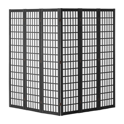 Room Divider, 6 Panel Japanese Room Divider, Folding Privacy Screen Indoor, Portable Partition Dividers and Decoration Screens, for Room Separation, Home, Office, Restaurant & Bedroom (Black)