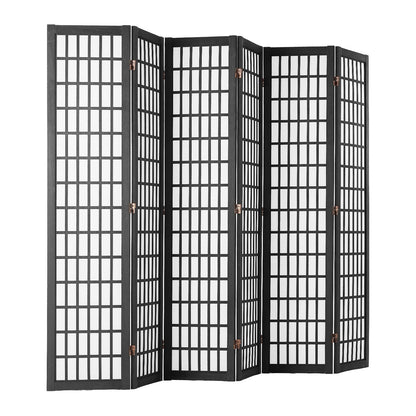 Room Divider, 6 Panel Japanese Room Divider, Folding Privacy Screen Indoor, Portable Partition Dividers and Decoration Screens, for Room Separation, Home, Office, Restaurant & Bedroom (Black)