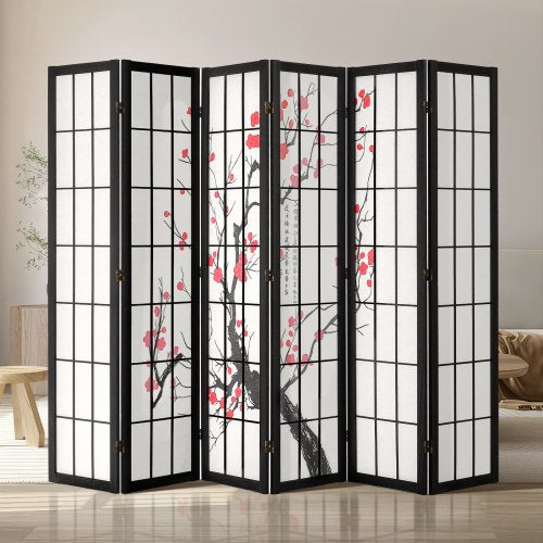 Room Divider, 6 Panel Japanese Room Divider Screen, Wood Folding Privacy Screen Indoor, Japanese Partition Portable Decoration Dividers, for Room Separation Home Office Restaurant & Bedroom