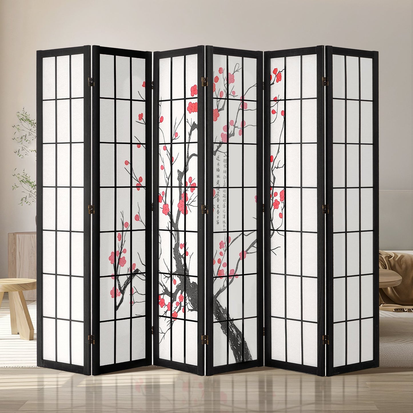 Room Divider Japansk Room Screen Divider 6 Panel för rumsseparering