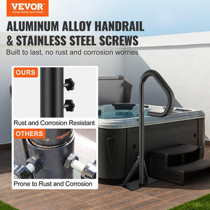 Whirlpool-Handlauf, 360° drehbarer Seitenhandlauf für Spa mit 88,9–145,8 cm einstellbarer Höhe, rostfreie Whirlpool-Stufenstange aus Aluminium mit Gleitbasis für drinnen und draußen, Tragkraft 273 kg