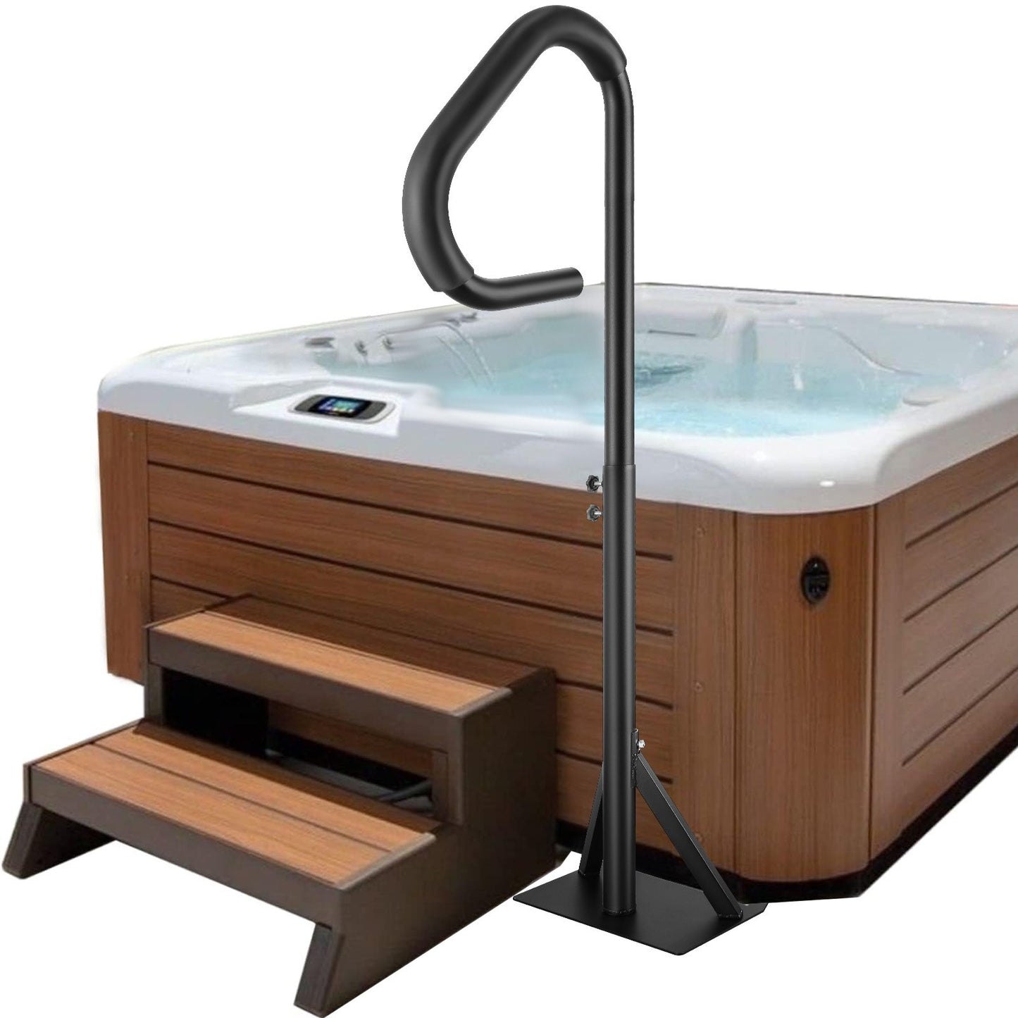 Whirlpool-Handlauf, 360° drehbarer Seitenhandlauf für Spa mit 88,9–145,8 cm einstellbarer Höhe, rostfreie Whirlpool-Stufenstange aus Aluminium mit Gleitbasis für drinnen und draußen, Tragkraft 273 kg