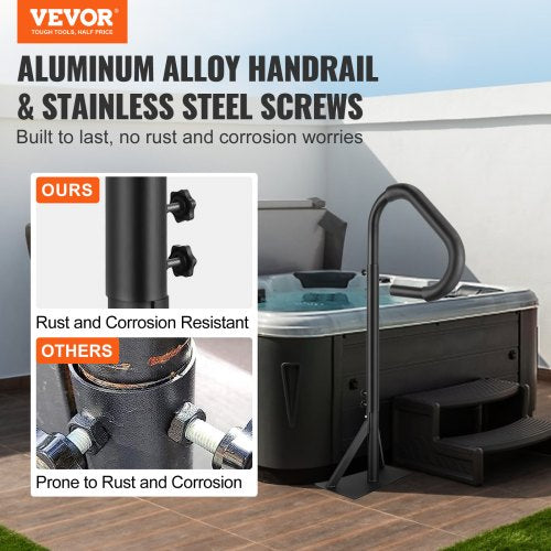 Bubbelpool handledare, 360 roterbar spa sidohandledare med 48"-63" justerbar höjd, rostsäker aluminium Spa Step Bubbelpool handledare med glidunderlag för inomhus och utomhus, 600 LBS kapacitet