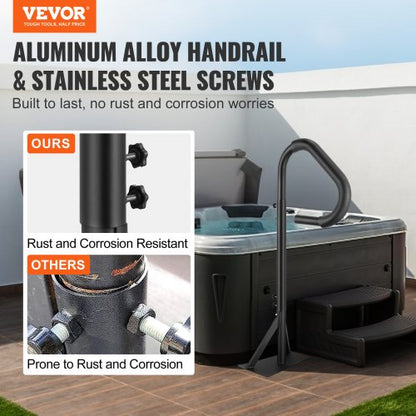 Bubbelpool handledare, 360 roterbar spa sidohandledare med 48"-63" justerbar höjd, rostsäker aluminium Spa Step Bubbelpool handledare med glidunderlag för inomhus och utomhus, 600 LBS kapacitet