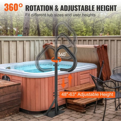 Bubbelpool handledare, 360 roterbar spa sidohandledare med 48"-63" justerbar höjd, rostsäker aluminium Spa Step Bubbelpool handledare med glidunderlag för inomhus och utomhus, 600 LBS kapacitet
